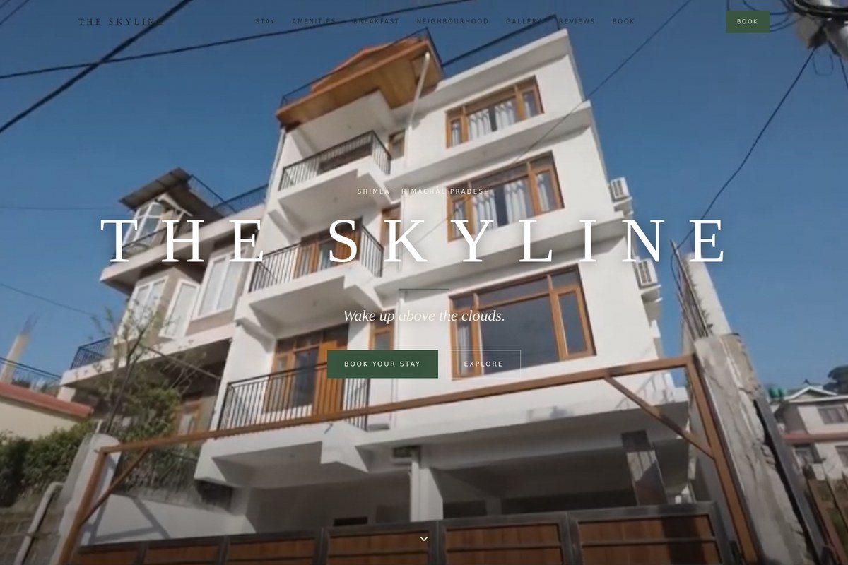 The Skyline website: the homestay building with the title The Skyline